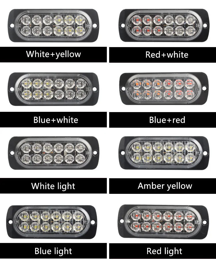 GPRGIT 12V 24V Safety Warning Side Light Surface Mount 12LED Super Slim LED Mini Strobe Light For Car Truck
