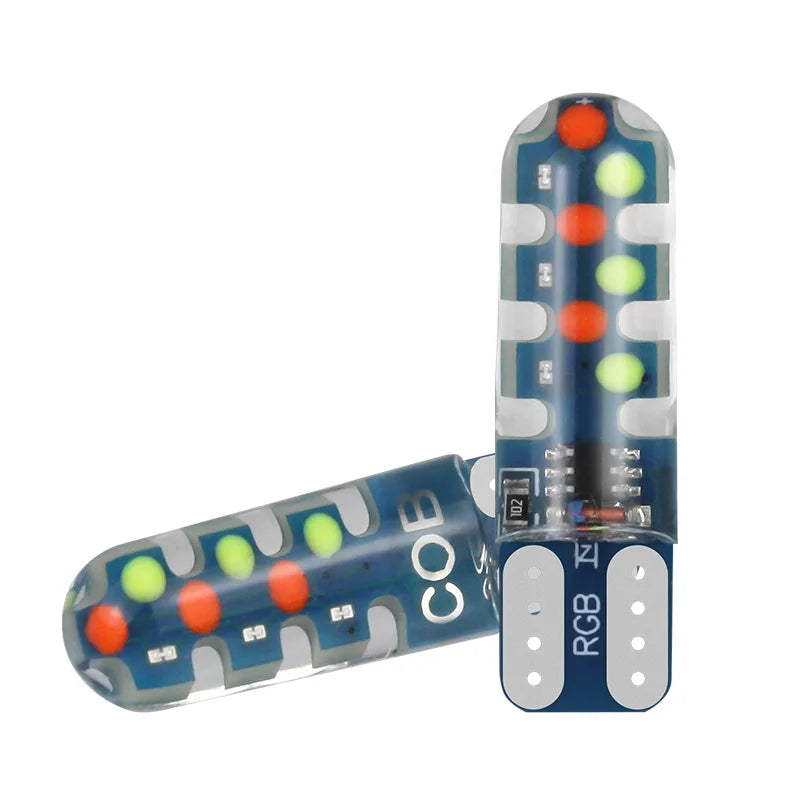 GPRGIT Automotive LED Width Indicator Silicone RGB Flashing T10 COB 18SMD High Brightness Reading Light Bulbs