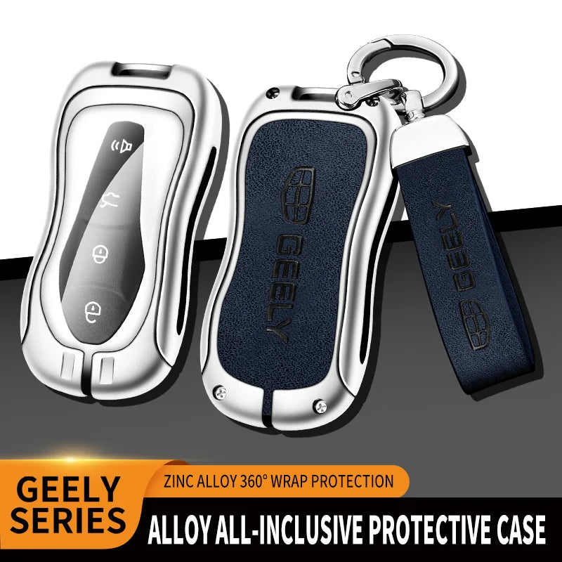 GPRGIT Zinc Alloy Leather Car Key Case Cover for Geely New Emgrand GS X6 Azkarra Tugella FY11 Atlas Pro SUV EC7 Protector Keychain