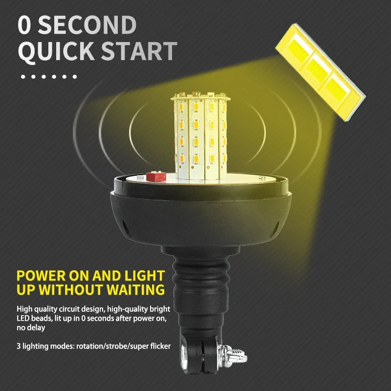 40w Led Beacon Light Waterproof Magnetic Mount Flexible Din Pole Tractor Light 12v 24v Flashing Amber Lights New Magnetic Mount