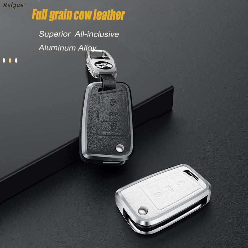 GPRGIT Aluminum Alloy+Leather Car Key Case Cover for VW Golf 7 MK7 Tiguan MK2 Seat Ateca Leon Skoda Octavia A7