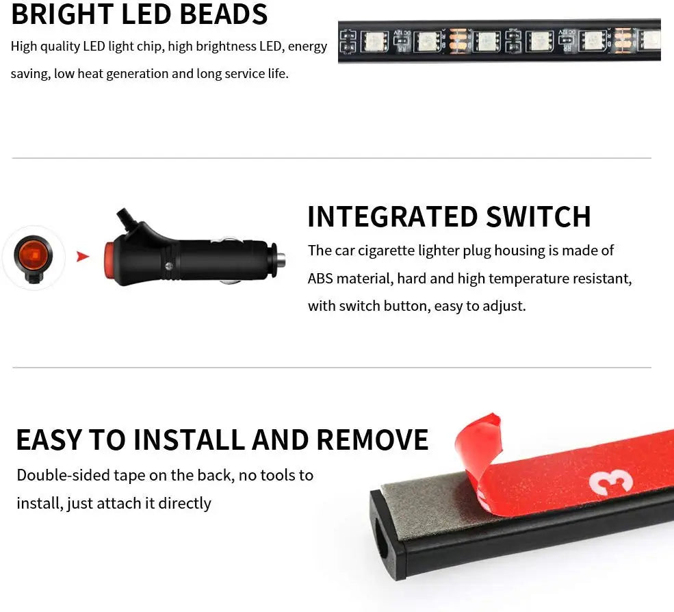GPRGIT Remote 5050 RGB Car LED Strip Lamp USB Ambient Atmosphere Decoration Interior Light 12V 72W