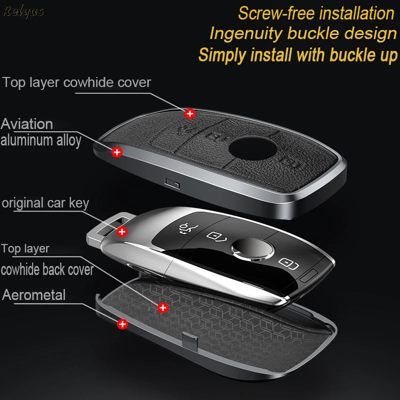 GPRGIT Leather Aluminum Car Smart Key Case Shell for Mercedes Benz C S Class W206 W223 C200 C260 C300 S350 S400 S450 S500 Accessories
