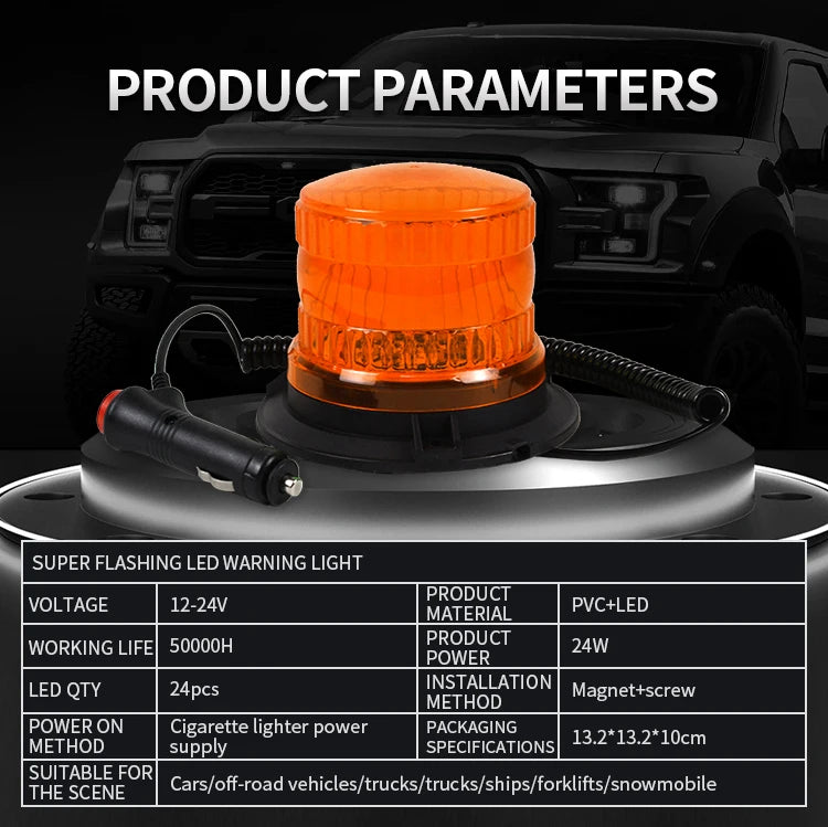 Red Zone Forklift 24W Amber Truck Warning Light Safety 24 Led Magnet Emergency Warning Light Cob Led Work Light