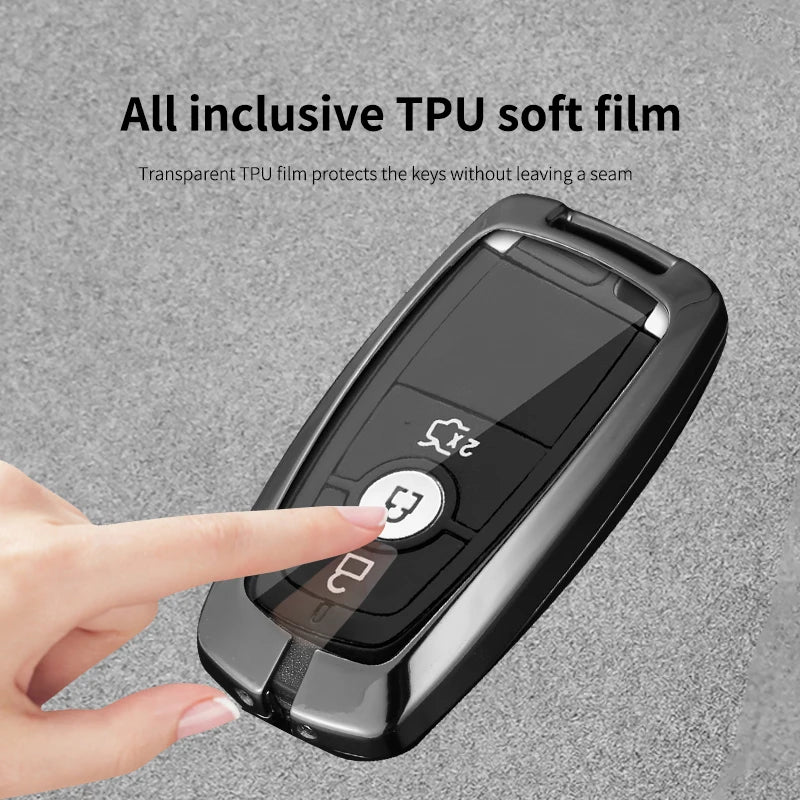 GPRGIT Metal Carbon Fiber Car Logo Key Case Cover for Ford Edge Fusion Mustang Explorer F150 F250 F350 Ecosport Holder Accessories