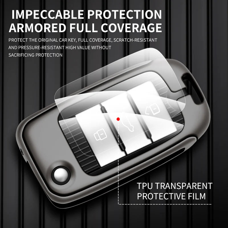 GPRGIT Zinc Alloy Leather Car Remote Key Case Cover for MG MG6 ZS HS Protector Keychain
