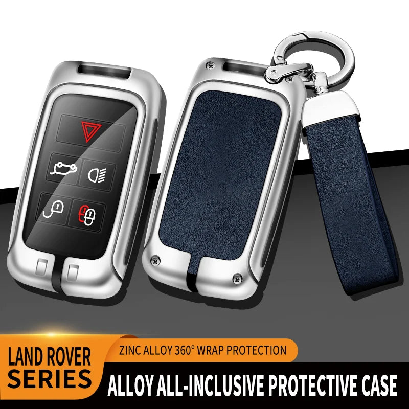 GPRGIT Metal Leather Car Custom Logo Key Case for Land Rover Range Rover Evoque Discovery Sport Velar for Jaguar XE E-PACE XF Keychain