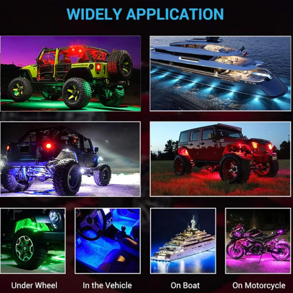 GPRGIT High Bright Multicolor Waterproof IP68 Rock Neon Light - Truck Offroad ATV - IP68, APP Control, 12V, 2W, 24 LEDs, Underbody
