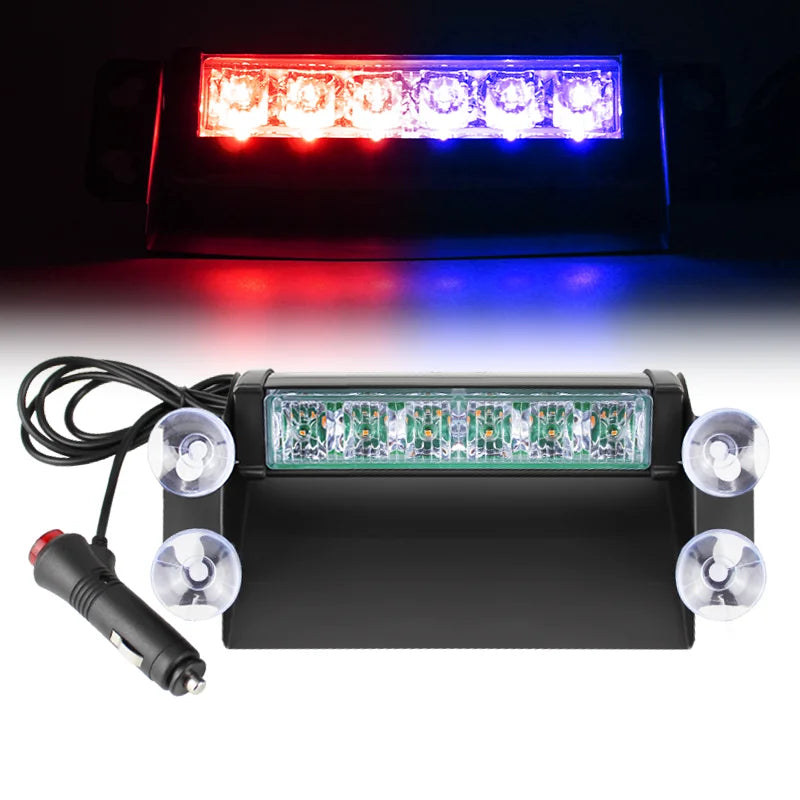 8 Inches 6 LED Car Warning Strobe Dash Lights Traffic Advisor Emergency Flashing Windshield Light with Suction Cup 12V