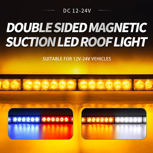 11.8inch LED Strobe Warning Light Bar Double Row Car Truck Roof Grid Strobe DRL Flashing Emergency Light Bars with Magnetic Base