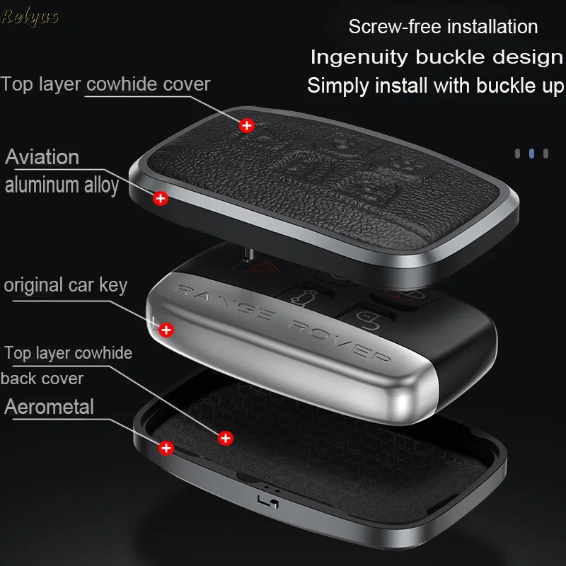 GPRGIT Metal Cowhide Leather Car Key Case Cover for Land Rover Range Rover Sport Discovery 3 4 Elander 2 Evoque Keybag Accessories