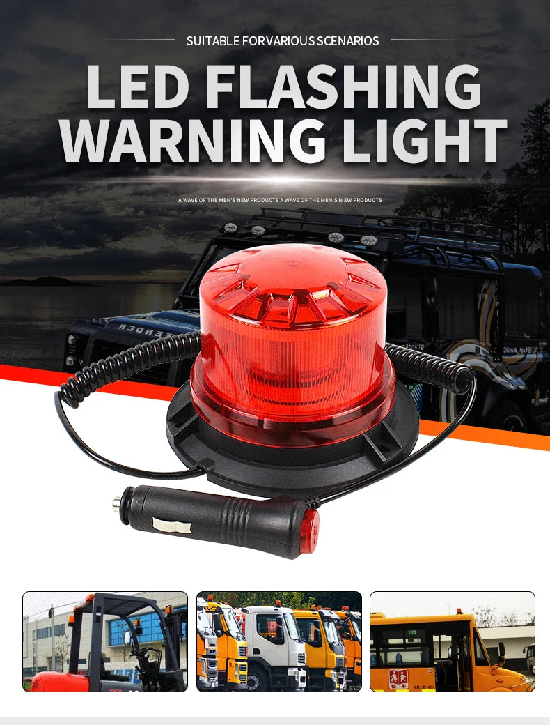 New 12V/24V LED Rotating Emergency Beacon Lights Flashing Signal Roof Ambulance Truck Strobe Magnet Mounted Warning Light