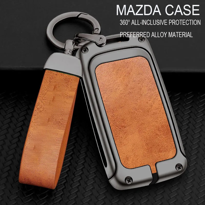 GPRGIT High Quality Zinc Alloy Leather Car Logo Key Case Cover Shell for Mazda 3 Alexa CX4 CX5 CX8 Key Protector Fob Auto Accessories