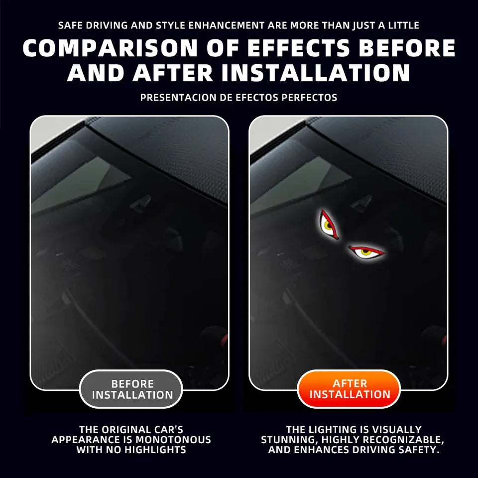 GPRGIT Devils Eye Shaped Car Window Atmosphere Lamp Suction Cup Solar/USB-C Rechargeable Red/Yellow/White Flashing Warning Light