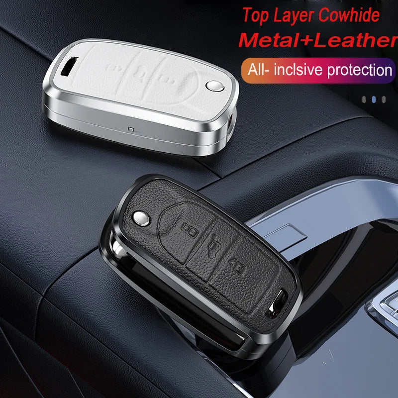 GPRGIT Aluminum Leather Car Key Cover Case Fob for Baojun 560 Rs-5 530 630 310 E100 310W 510 730 360 Keychain Accessories