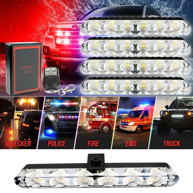 4-Piece LED Strobe Grille Light Strip Red/Blue with Remote, Model XA9206-4