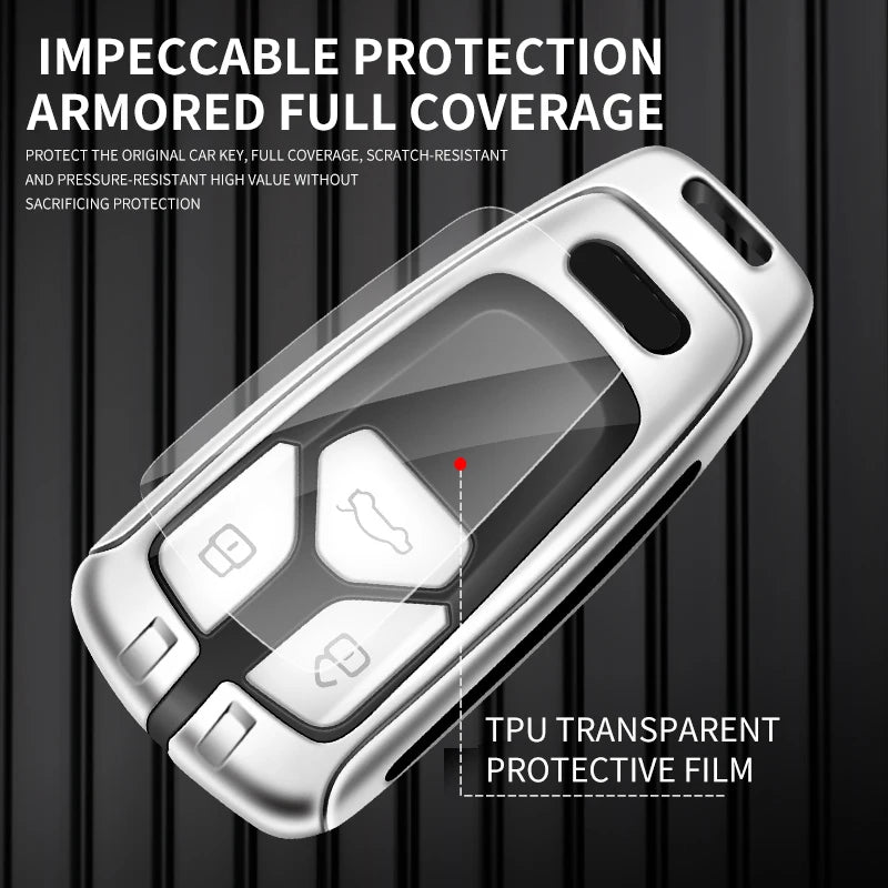 GPRGIT Zinc Alloy Leather Key Case Cover Shell for Audi A6 A5 Q7 S4 S5 A4 B9 A4L 4M TT TTS TFSI RS 8S 8W Car Key Logo