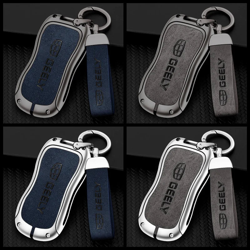 GPRGIT Zinc Alloy Leather Car Key Case Cover for Geely New Emgrand GS X6 Azkarra Tugella FY11 Atlas Pro SUV EC7 Protector Keychain