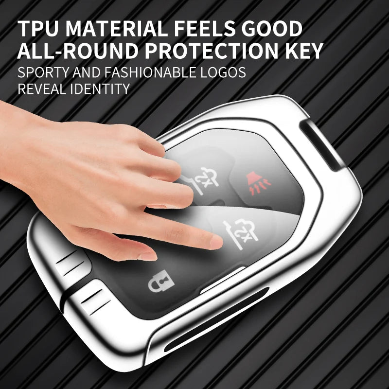 GPRGIT Metal Leather 3/4/5/6 Button Car Key Cover Case for Chevrolet/GMC Yukon/Suburban/Tahoe 2015-2016