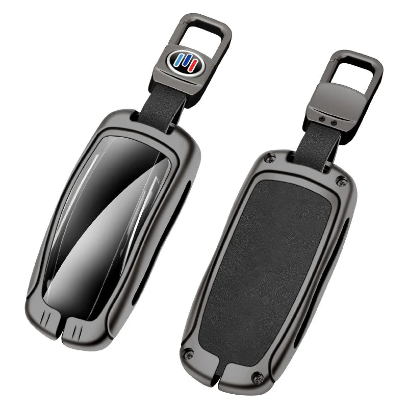 GPRGIT Zinc Alloy Leather Car Key Case for Tesla 3/Y/S Keychain Fob Cover Holder Smart Remote Keyless Protector