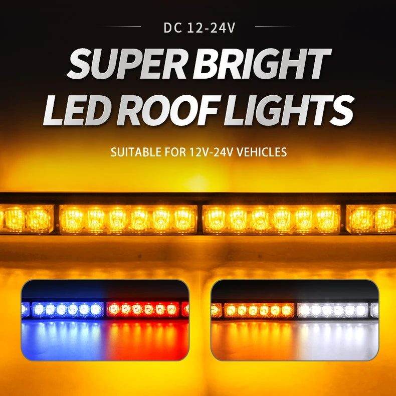 29inch LED Strobe Emergency Light Bar for Vehicles Off Road Roof Top Warning Lights DRL Flashing Traffic Advisor Lamp 12V 24V
