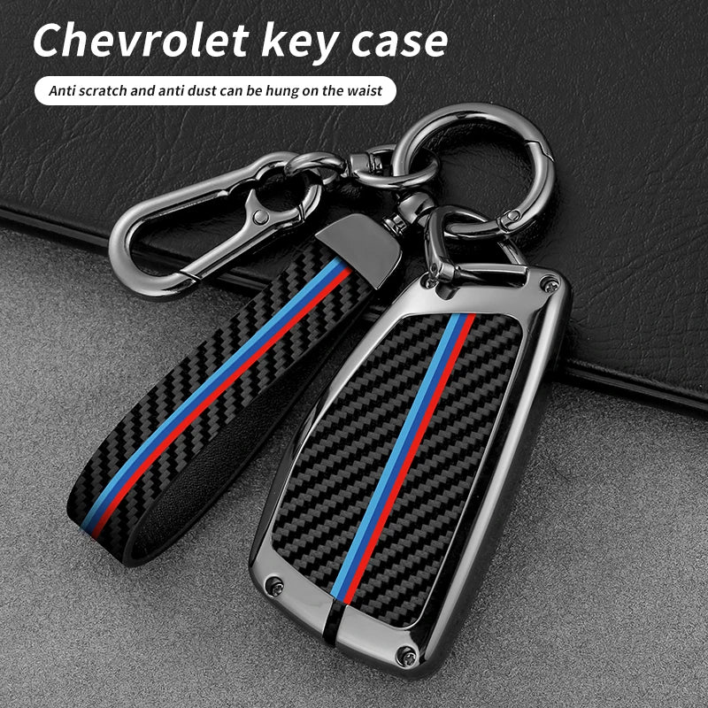 GPRGIT Metal Carbon Fiber Pattern 3 4 5 Buttons Car Logo Key Cover Case for Chevrolet 2015 2016 GMC Yukon Suburban Tahoe Accessories