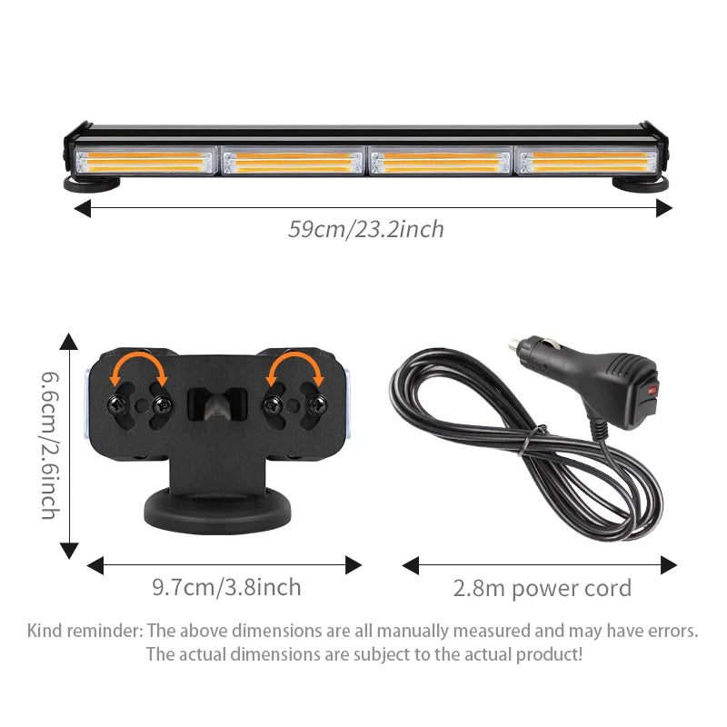 Two Sided COB Led Warning Light Bar Car Roof Top Hazard Flashing Lights Magnetic Emergency Strobe Light for Trucks 12V 24V