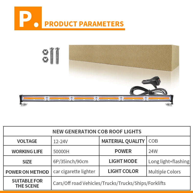 35inch LED Emergency Strobe Lights Bar Roof Top Hazard Flash Beacon Warning Light Bars for Truck Trailer Vehicle