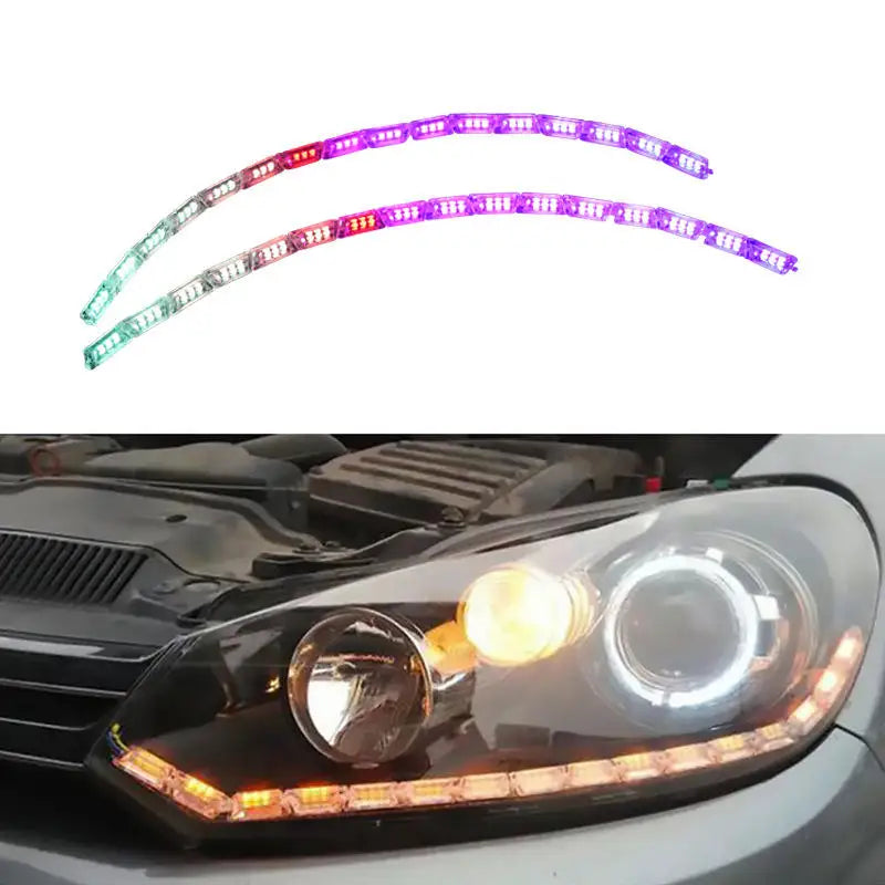 GPRGIT 2pcs APP Sequential Flow LED DRL Flexible Waterproof Turn Signal Angel Eye Decorative Light Strip