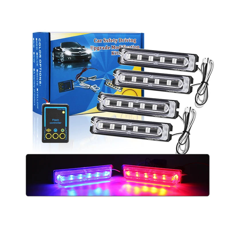 6-LED Strobe Light Super Bright&Waterproof Emergency Beacon Flash16 Modes Flash Warning Light Bar for Car SUV Pickup