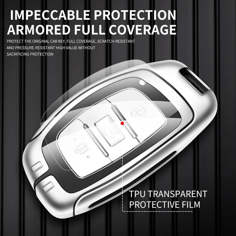 GPRGIT Zinc Alloy Leather Car Logo Key Case Cover for Hyundai IX20 I30 IX35 I40 Ix25 IX45 I10 I20 Tucson Verna Sonata Elantra SantaFe