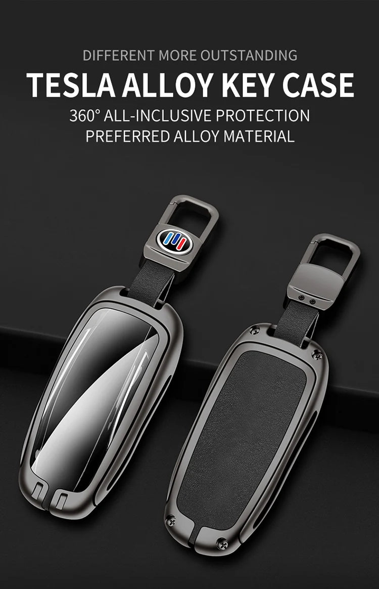 GPRGIT Car Logo Leather Zinc Alloy Car Key Case Shell for Tesla Model S X Keychain Fob Holder Protected Keyring Auto Accessories Keybag