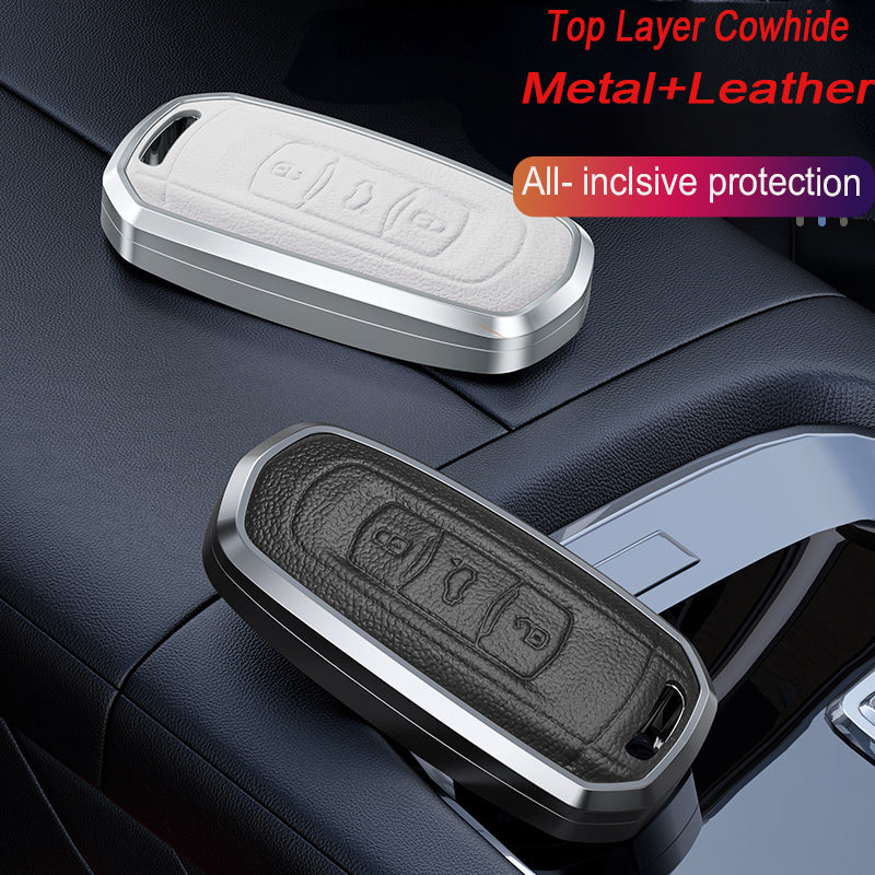 GPRGIT Aluminum Alloy+Leather Car Key Cover Case for Geely Emgrand EC7 EC718 EC715 Global Hawk GX7