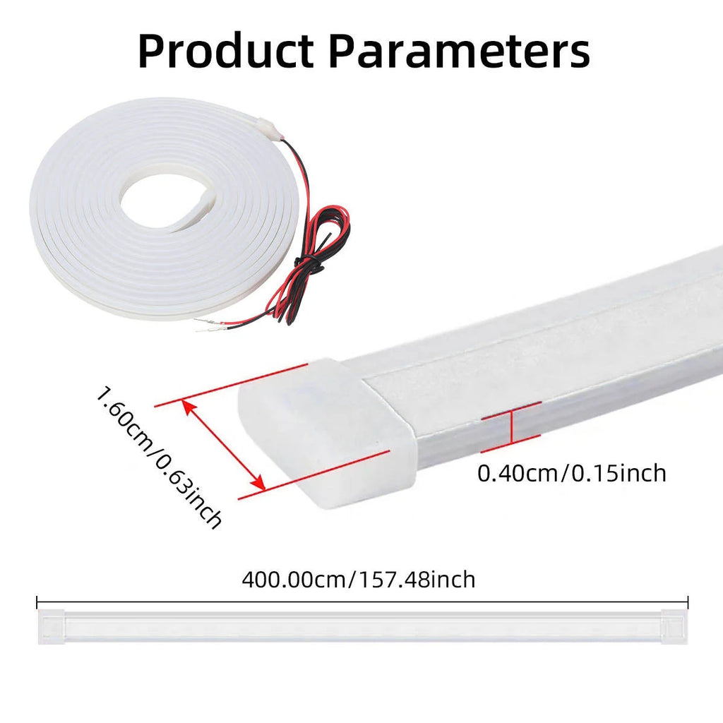 GPRGIT 12V Waterproof Soft LED Neon Strip Trunk Light White/Warm White