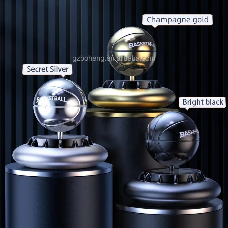 GPRGIT Solar Rotating Basketball Car Perfume Dashboard Ornament Metal