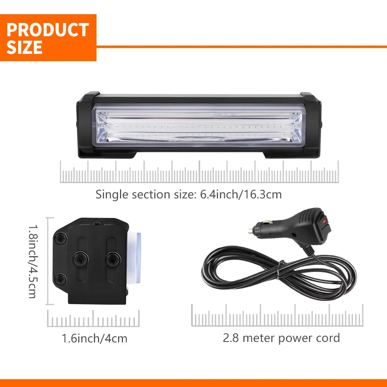 2X Cob LED Warning Light Front Grille Strobe Light Bar LED Emergency Flashing Warning Light Bar for Car Truck Offroad