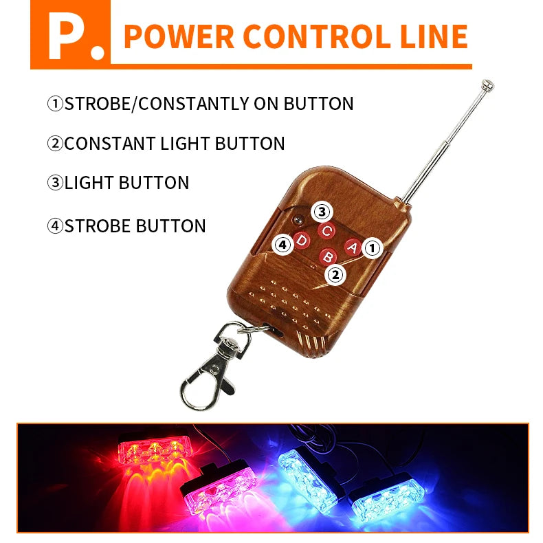 12-24V Red Blue White Yellow Truck Front Bumper Grille Led Light Emergency Strobe Warning Light with Remote Control