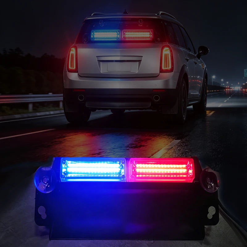 GPRGIT 12V Red Blue LED Windshield Warning Light Dual Head Emergency Strobe Suction Cup Mount