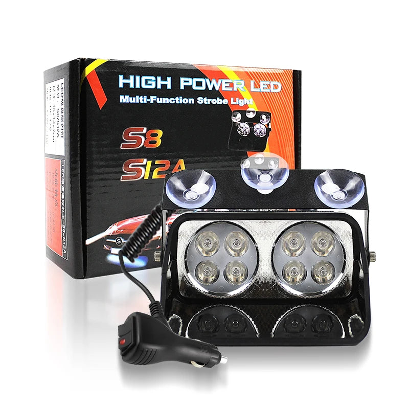 New Car Windshield S8 LED Warning Light Red Blue Strobe Lights Emergency Suction Cup 12V IP65 Waterproof Universal Fitment