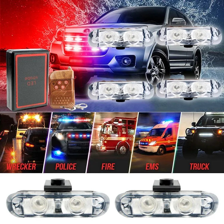 4-Piece LED Strobe Grille Light Strip Red/Blue with Remote, Model XA9202-4