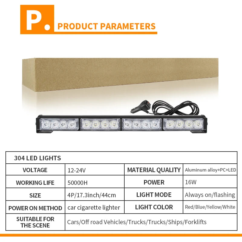 16W Automotive LED Security Warning Light Bar Single Row Car Truck Roof Grid Strobe DRL Flashing Emergency Lamp 12V 24V