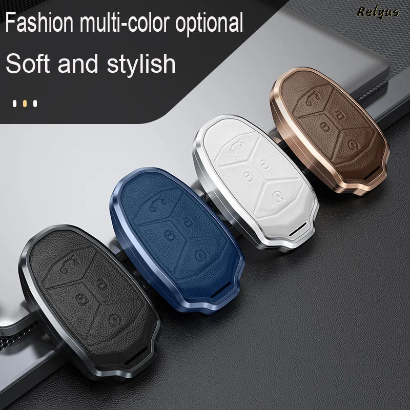 GPRGIT Fashion Aluminum Alloy Leather Car Key Cover Case for LYNK&CO Lynk Co 01 02 03 05 06 01 Protector Keyring Auto Accessories