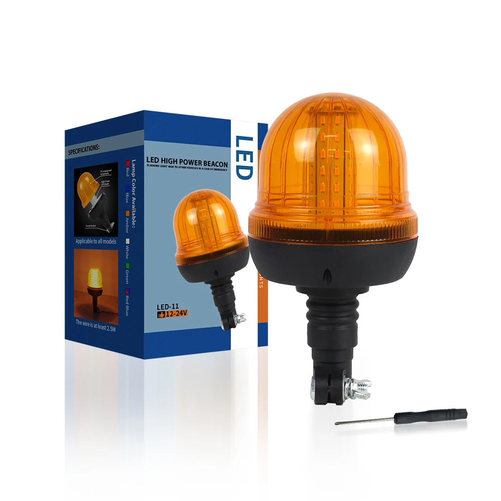 Low Profile Safety Rescue DIN Pole Mount Rotating Flashing Amber Beacon Lights LED Emergency Warning Light