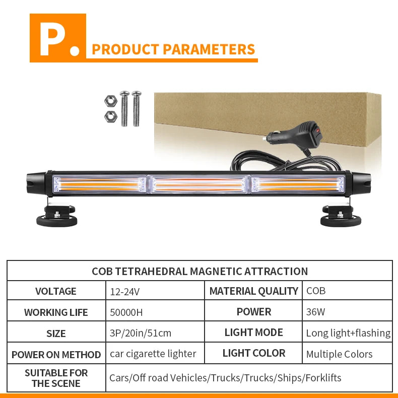 4 Row Led Flashing Light Bar Car Amber Emergency Warning Flashing Lamp Safety Beacon Lights for Vehicles Trailer Truck