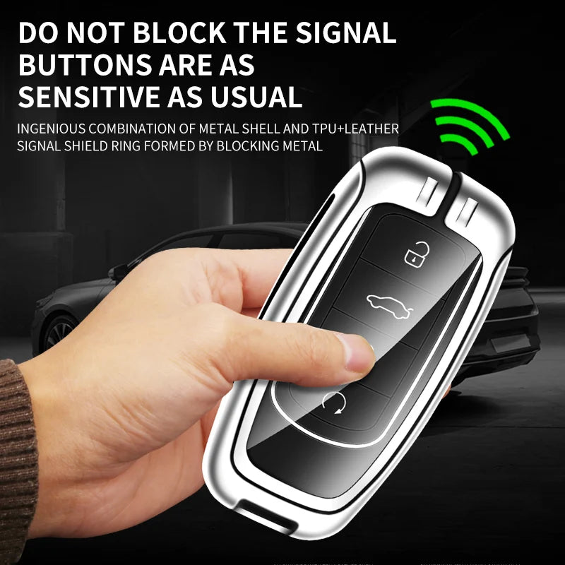 GPRGIT Leather Zinc Alloy Smart Key Case Cover for Chery Tiggo 7 Tiggo 8 Pro 8 PLUS Arrizo 5 Keyless Holder Protector Shell