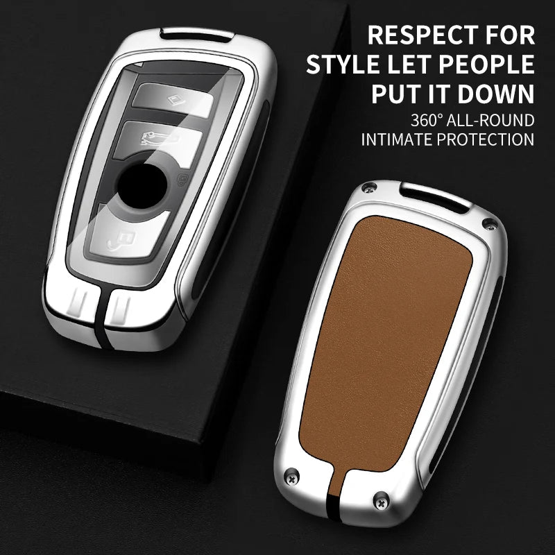 GPRGIT Leather Car Key Case for BMW 1 2 3 4 5 Series F20 F22 F30 F31 F32 Protector Cover Keychain