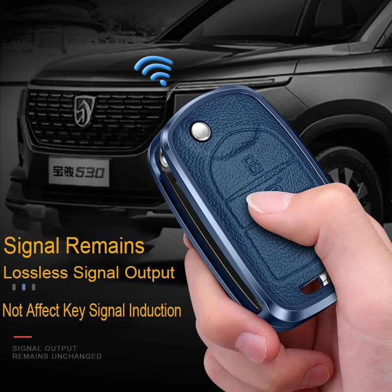 GPRGIT Aluminum Leather Car Key Cover Case Fob for Baojun 560 Rs-5 530 630 310 E100 310W 510 730 360 Keychain Accessories