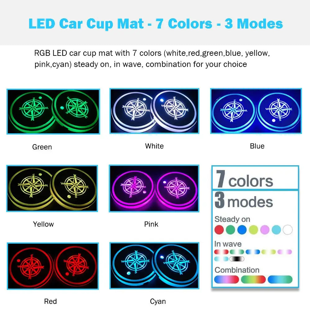 GPRGIT Universal LED Car Cup Holder Lights Mats Pad RGB Interior Decoration Atmosphere Lamp For Ford Jeep VW Audi BMW Chevrolet Dodge