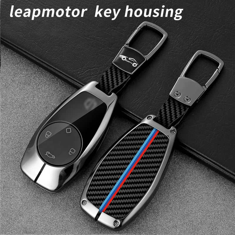 GPRGIT Carbon Fiber Zinc Alloy Car Key Case Cover for Leapmotor T03 S01 C11 Smart Keychain Accessories