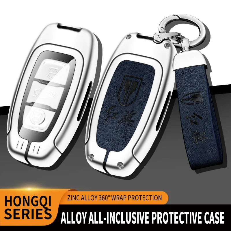 GPRGIT New Zinc Alloy Leather Car Remote Key Fob Cover Case Holder for Hongqi H5 H9 E-HS9 H7 E-QM5 E-HS3 HS5 HS7 Keychain Accessories